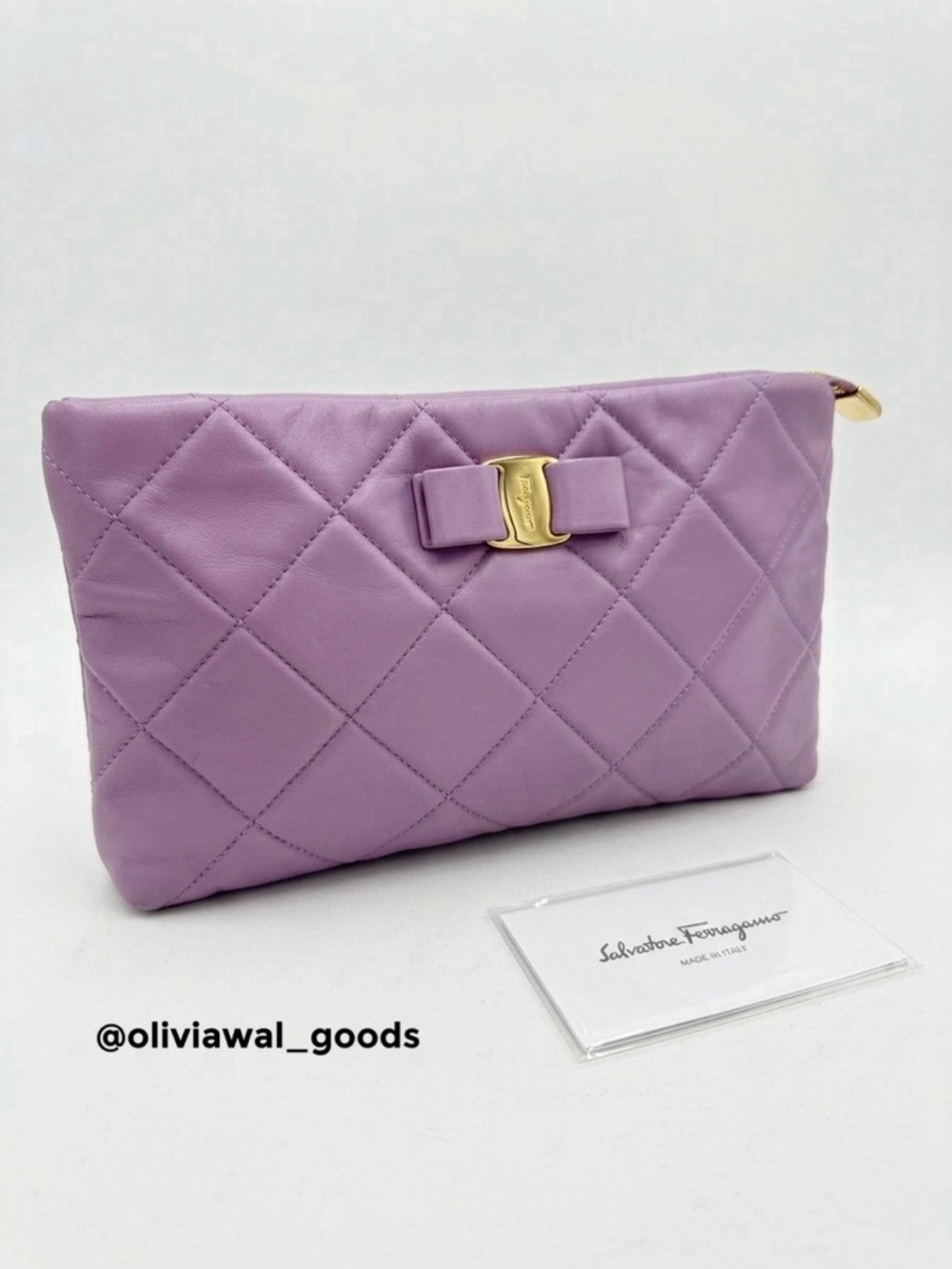 ❌❌SOLD❌❌Salvatore Ferragamo Lilac Fara Quilted Leather Bow Clutch